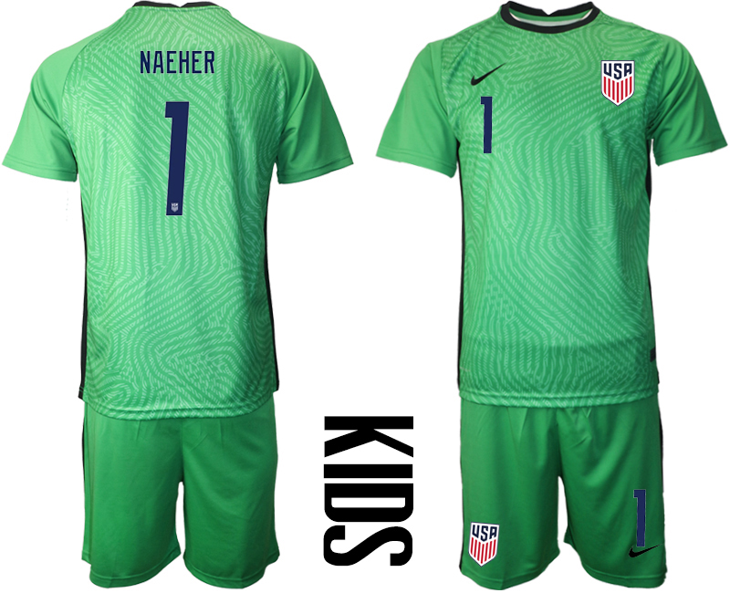 Youth 2020-2021 Season National team United States goalkeeper green #1 Soccer Jersey